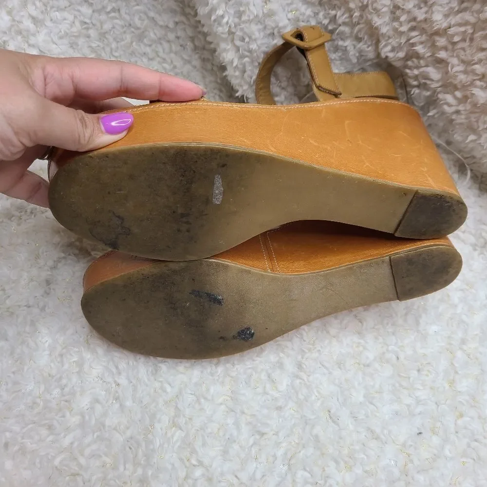 Robert Clergerie Tan‎ Leather Platform Wedge Sandals size 10.5